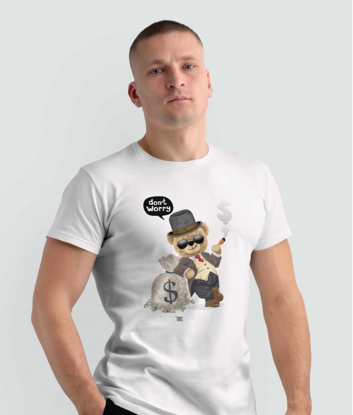 Мъжка тениска с щампа Мечета Don`t worry I have money bear